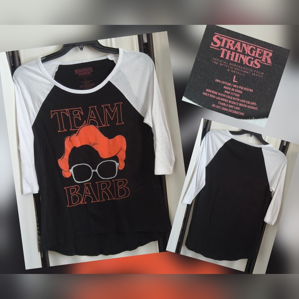 Stranger Things Team Barb 3/4 Sleeve Tee - Black and White